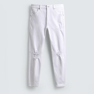 Zara Men's Distressed Ripped Skinny Jeans White 31x30